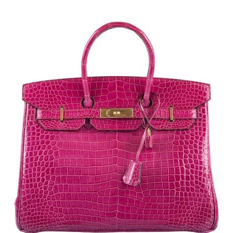 Hermès Birkin 35 Fuchsia Porosus Crocodile with Gold Hardware 